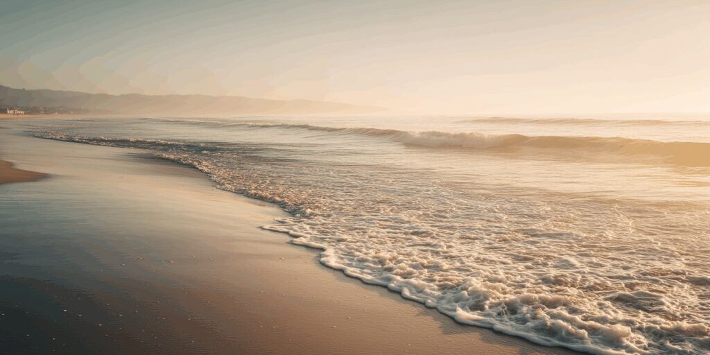 Serene beach with gentle waves at dawn.