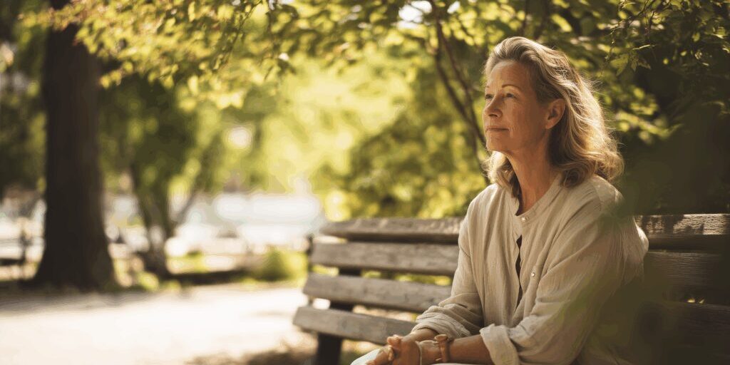Woman sitting on a park bench.